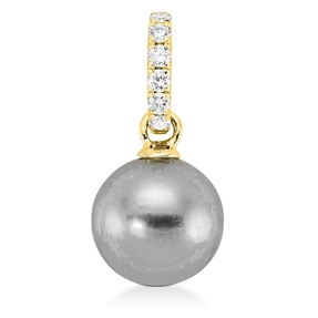 Anhänger aus 750 Gelbgold Tahiti-Perle 8mm silbergrau 6 Brillanten 0,13ct W-SI