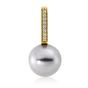Anhänger aus 750 Gelbgold Tahiti-Perle 8mm silbergrau 8 Brillanten 0,04ct TW-SI
