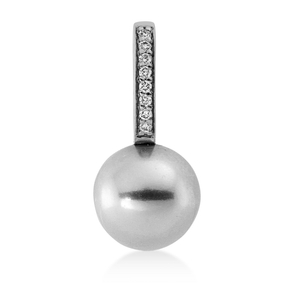 Anhänger aus 750 Weißgold Tahiti-Perle 8mm silbergrau 8 Brillanten 0,04ct TW-SI