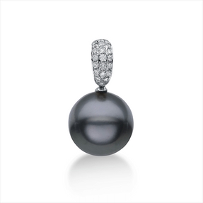 Anhänger aus 750 Weißgold Tahiti-Perle 9,5mm dunkel 21 Brillanten 0,12ct W-SI