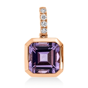 Anhänger aus 750 Rotgold Amethyst 3,4ct pink 4 Brillanten 0,1ct TW-SI 20x11,1mm