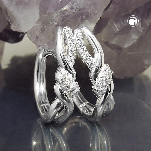 Creole 17x4mm Klappscharnier überkreuzt mit Zirkonias glänzend 925 Silber