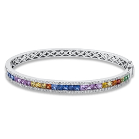 Armreif aus 750 Weißgold 28 Saphire 4,12ct mehrfarbig 104 Brillanten 1,19ct TW-SI Armreif aus 750 Weißgold 28 Saphire 4,12ct mehrfarbig 104 Brillanten 1,19ct TW-SI