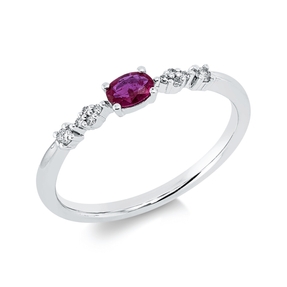Ring aus 750 Gold Weißgold Rubin 0,17ct rot 10 Diamanten 0,05ct B:2,8mm