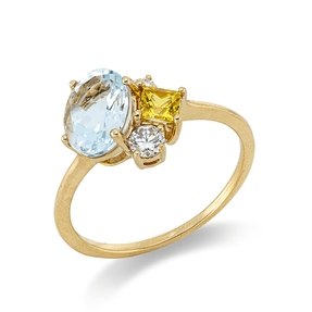 Ring aus 750 Gelbgold 2 Saphire 1,5ct gelb 2 Diamanten 0,16ct TW-SI B:9,3mm
