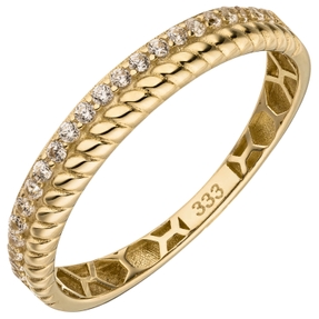 Ring Damenring aus 333 Gold Gelbgold mit 22 Zirkonia Breite 3,4mm Goldring