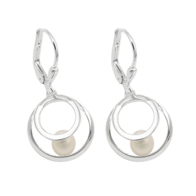 Paar Ohrhänger Ohrringe 30x13mm 2 Kreise mit Süßwasserperle 925 Silber
