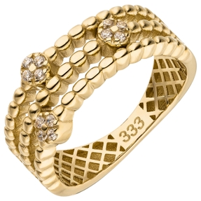 Ring Damenring aus 333 Gold Gelbgold 12 Zirkonia Breite 9mm Goldring glänzend
