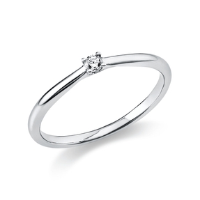 Solitaire Ring aus 750 Gold Weißgold Brillant 0,05ct TW-SI B:1,7mm 4er-Krappe