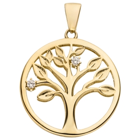 Anhänger Baum Lebensbaum aus 333 Gold Gelbgold mit 2 Zirkonia Ø 19,1mm Anhänger Baum Lebensbaum aus 333 Gold Gelbgold mit 2 Zirkonia Ø 19,1mm