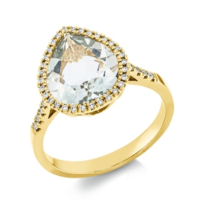 Ring aus 750 Gelbgold Amethyst 4,3ct grün 43 Brillanten 0,17ct TW-SI B:13,9mm