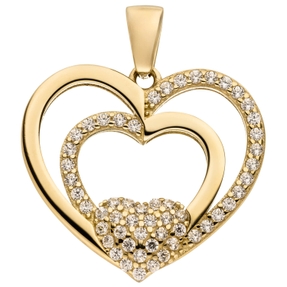 Anhänger 3 Herzen aus 333 Gold Gelbgold mit 54 Zirkonia 17,4x19,6mm glänzend Anhänger 3 Herzen aus 333 Gold Gelbgold mit 54 Zirkonia 17,4x19,6mm glänzend