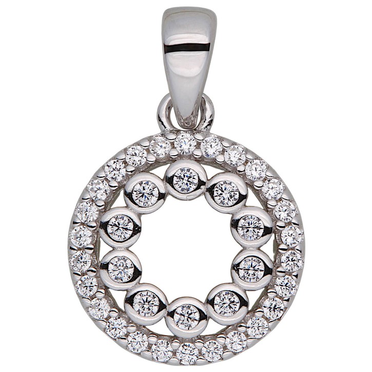 Kleiner Anhänger rund aus 925 Silber mit 36 Zirkonia