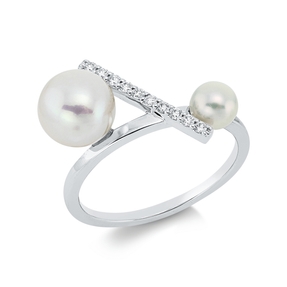 Ring 750 Weißgold Süßwasser-Perle 7,5mm Süßwasser-Perle 4,5mm mit Brillanten