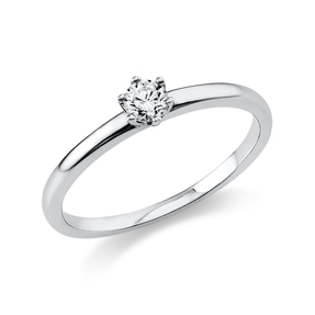 Solitaire Ring aus 585 Gold Weißgold Brillant 0,15ct TW-SI B:2mm 6er-Krappe