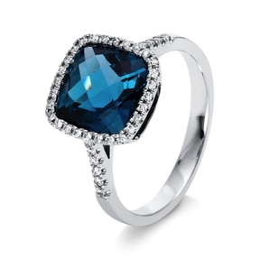 Ring aus 750 Weißgold Topas 4ct London Blue 40 Brillanten 0,21ct TW-SI B:9mm