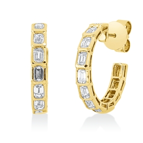 Ohrstecker aus 750 Gelbgold 16 Diamanten Smaragd-Schliff 1,36ct TW-SI 18x19,8mm