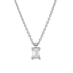 Solitaire Collier aus 750 Weißgold Diamant Smaragd-Schliff 0,31ct TW-VSI L:45cm