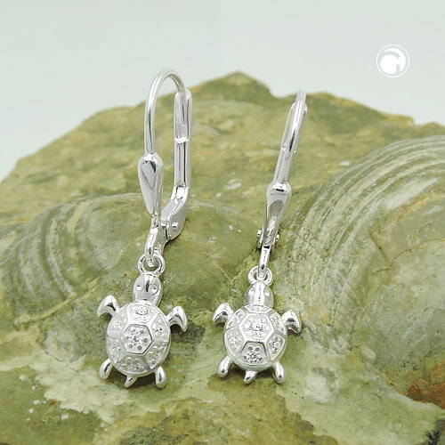 Ohrbrisur Ohrhänger Ohrringe 25x7mm Schildkröte Zirkonias glänzend 925 Silber