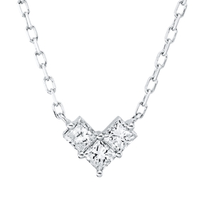 Collier Herz aus 750 Weißgold 3 Diamanten Prinzess-Schliff 0,33ct TW-SI L:45,7cm