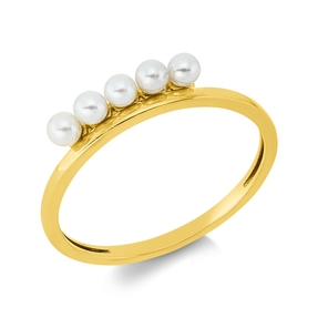Ring aus 750 Gold Gelbgold 5 Süßwasser-Perlen 2,5mm weiß B:3,1mm