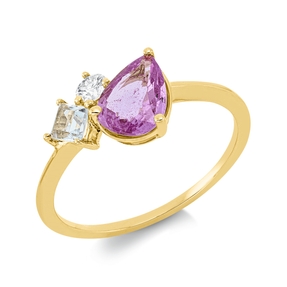 Ring aus 750 Gelbgold 2 Aquamarine 1,28ct blau Brillant 0,1ct TW-SI B:8,3mm