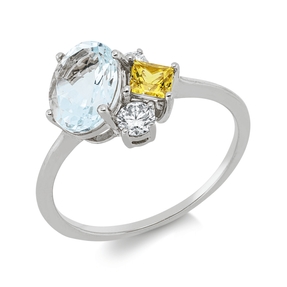 Ring aus 750 Weißgold 2 Saphire 1,5ct gelb 2 Diamanten 0,15ct TW-SI B:9,3mm