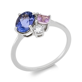 Ring aus 750 Weißgold 2 Saphire 1,53ct pink 2 Diamanten 0,15ct TW-SI B:9,4mm