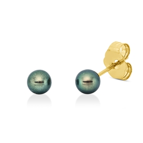 Ohrstecker aus 750 Gold Gelbgold 2 Tahiti-Perlen 3,5mm schwarz