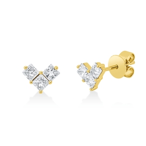 Ohrstecker aus 750 Gelbgold 6 Diamanten Prinzess-Schliff 0,61ct TW-SI 5,5x6,9mm