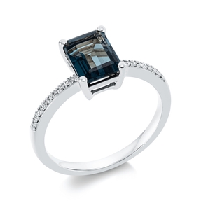 Ring aus 750 Weißgold Topas 1,86ct London Blue 20 Brillanten 0,07ct TW-SI B:8,5mm Ring aus 750 Weißgold Topas 1,86ct London Blue 20 Brillanten 0,07ct TW-SI B:8,5mm