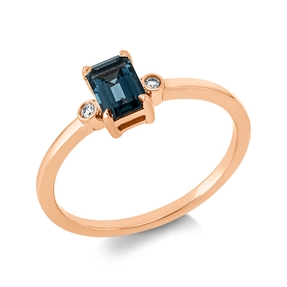 Ring aus 750 Rotgold Topas 0,61ct London Blue 2 Brillanten 0,02ct TW-SI B:6,4mm