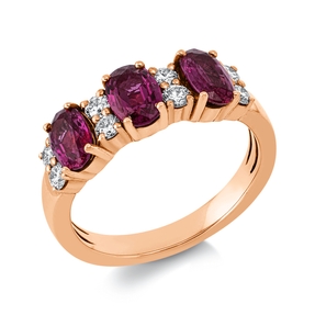 Ring aus 585 Rotgold 3 Rubine 1,38ct rot 8 Brillanten 0,32ct W-PI B:6mm