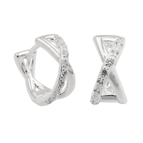 Paar Creolen Ohrringe 11x6mm überkreuzt mit Zirkonia aus 925 Silber