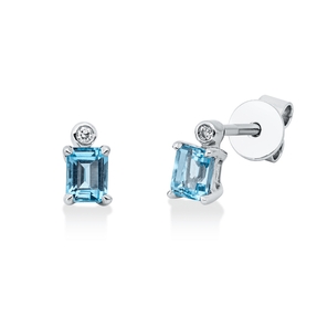 Ohrstecker 750 Weißgold 2 Topase 0,6ct blau 2 Brillanten 0,02ct TW-SI 6,3x3,8mm