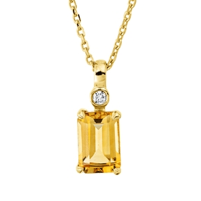 Collier aus 750 Gelbgold Citrin 0,62ct gelb Brillant 0,01ct TW-SI L:45cm