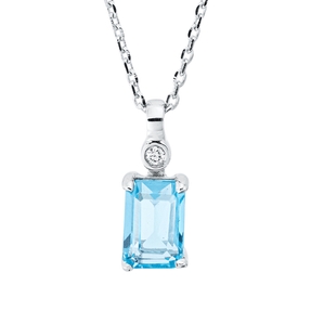 Collier aus 750 Weißgold Topas 0,78ct blau Brillant 0,01ct TW-SI L:45cm