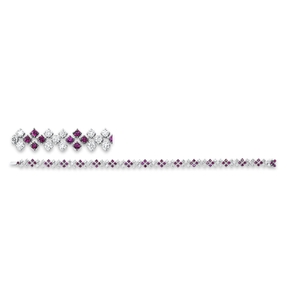 Armband aus 750 Weißgold 63 Rubine 1,77ct rot 80 Brillanten 2,04ct TW-SI