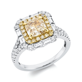 Ring aus 750 Gold gelb/weiß 69 Diamanten 2,74ct gelb-SI2 B:12,9mm 4er-Krappe