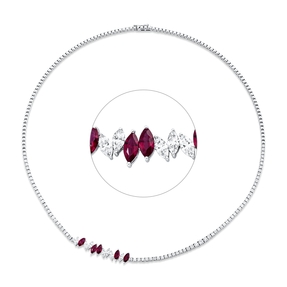 Collier aus 750 Weißgold 5 Rubine 1,21ct rot 86 Diamanten 3,19ct F-VSI L:43,2cm