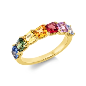Ring aus 750 Gold Gelbgold 7 Saphire 2,5ct mehrfarbig B:4,2mm