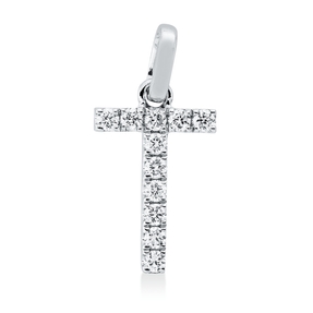 Anhänger Buchstabe T aus 750 Weißgold 11 Brillanten 0,12ct TW-SI 15,3x7,6mm