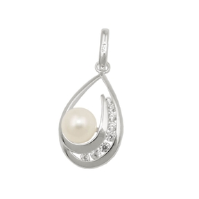 Anhänger Süßwasser-Zuchtperle mit Zirkonia 25x10mm aus 925 Silber