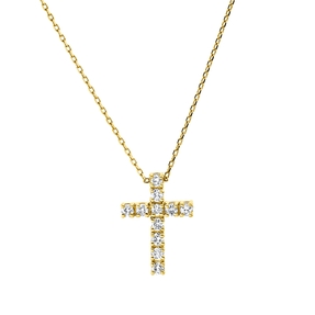 Collier Kreuz 750 Gelbgold 5 Brillanten 0,14ct F-SI 6 Brillanten 0,14ct F-SI L:42cm Collier Kreuz 750 Gelbgold 5 Brillanten 0,14ct F-SI 6 Brillanten 0,14ct F-SI L:42cm