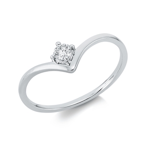 Solitaire Ring aus 750 Gold Weißgold Brillant 0,11ct TW-SI B:5,5mm 4er-Krappe
