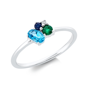 Ring aus 750 Weißgold 4 Topase 0,46ct blau Brillant 0,01ct TW-SI B:6,3mm