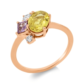 Ring aus 750 Rotgold 2 Saphire 1,86ct pink 2 Diamanten 0,16ct TW-SI B:9,3mm
