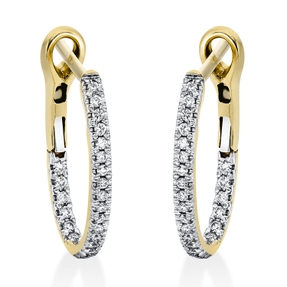 Creolen aus 750 Gelbgold 46 Brillanten 0,25ct TW-SI 18,2x1,9mm Fassung rhodiniert Creolen aus 750 Gelbgold 46 Brillanten 0,25ct TW-SI 18,2x1,9mm Fassung rhodiniert
