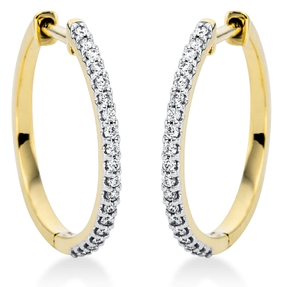 Creolen aus 750 Gelbgold 38 Brillanten 0,26ct TW-SI 21,1x1,6mm Fassung rhodiniert Creolen aus 750 Gelbgold 38 Brillanten 0,26ct TW-SI 21,1x1,6mm Fassung rhodiniert