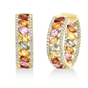 Creolen aus 750 Gelbgold 32 Saphire 5,25ct mehrfarbig 160 Brillanten 0,99ct TW-SI